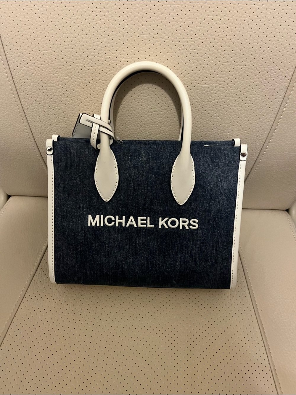 Michael Kors Mirella Small Denim Crossbody Bag Tote – Denim & White